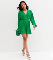 New Look Petite Green Pleated Wrap Playsuit